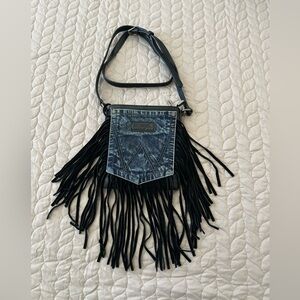 Wrangler Fringe Denim Crossbody Bag